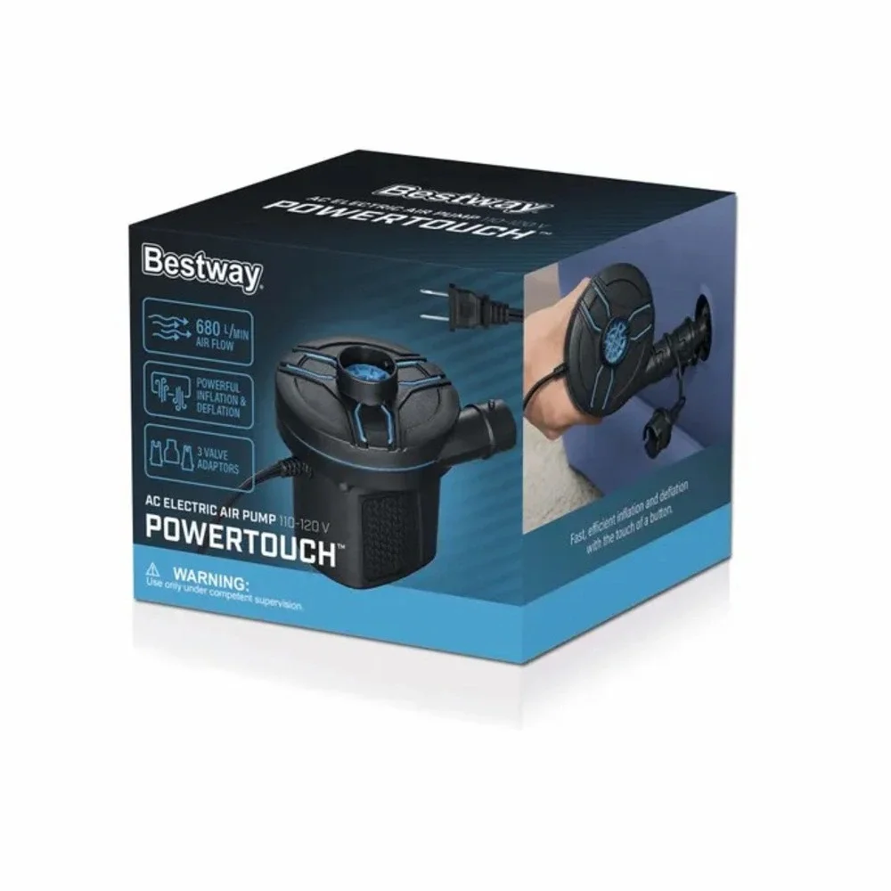 Bestway PowerTouch AC Electric Air Pump  110-120V Powerful 3‎ Valve Adaptors NEW